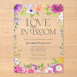 Invitations En Acrylique L'amour est en fleurs Douce Fête de Mariage Flor