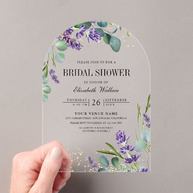 Invitations En Acrylique Lancement de mariage Lavande Eucalyptus (In situ (ordinateur de poche))