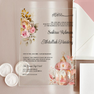 Invitations En Acrylique Lanterne Antique Fleurs Roses Mariage Musulman Vin