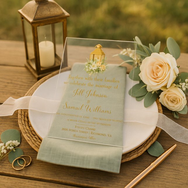 Invitations En Acrylique Lanterne chic de pays avec Mariage de couronne fle (Créateur téléchargé)