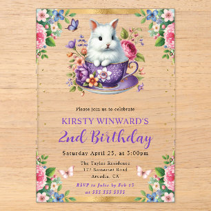 Invitations En Acrylique Lapin de Pâques aquarelle Fleurs de printemps Anni
