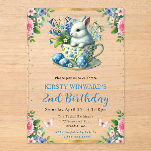 Invitations En Acrylique Lapin de Pâques aquarelle Fleurs de printemps Anni