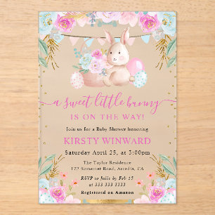 Invitations En Acrylique Lapin de Pâques et fleurs à l'aquarelle Baby Showe