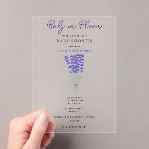 Invitations En Acrylique Lavage de bébé Fleur sauvage de lavande violette e