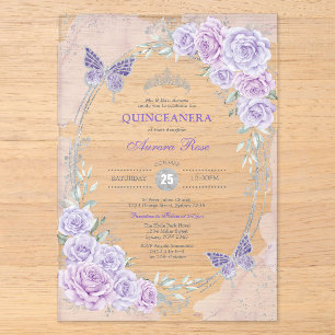 Invitations En Acrylique Lavande Argent Quinceanera Mis Quince 15 Ans