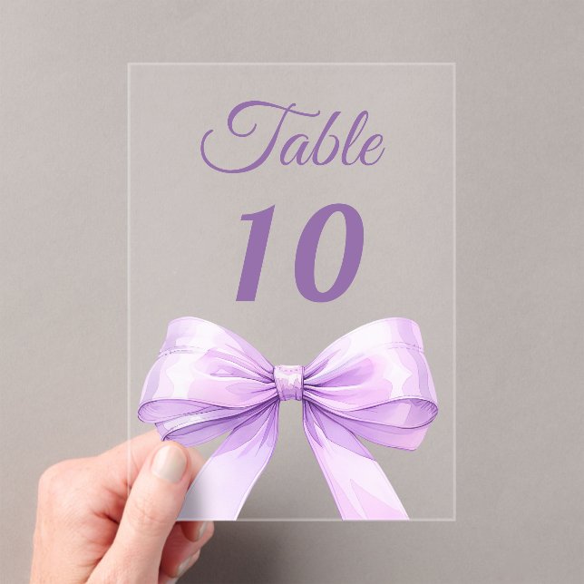 Invitations En Acrylique Lavender bow acrylic table number sign (In situ (ordinateur de poche))