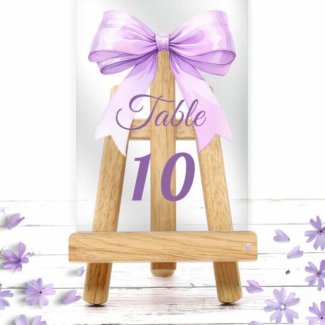 Invitations En Acrylique Lavender bow acrylic table number sign (Créateur téléchargé)