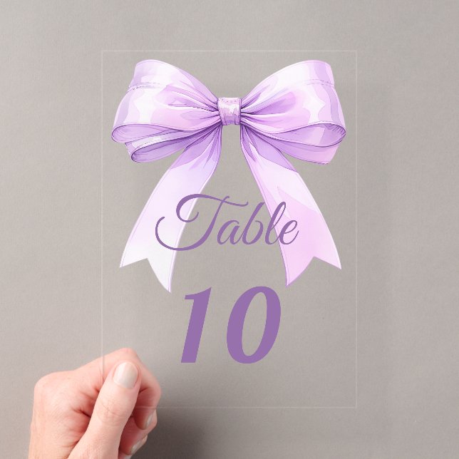 Invitations En Acrylique Lavender bow acrylic table number sign (In situ (ordinateur de poche))