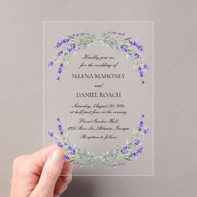 Invitations En Acrylique Lavender Florals Violet Mariage (In situ (ordinateur de poche))