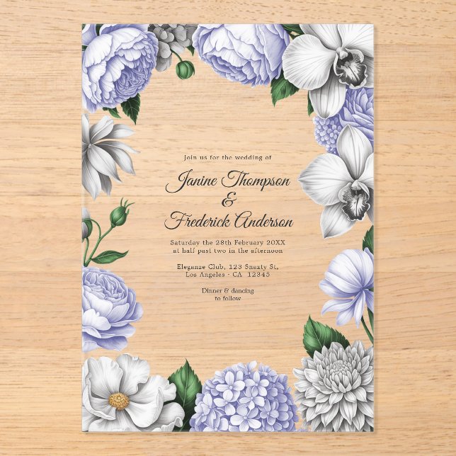Invitations En Acrylique Lavender & Silver Modern Botanical Wedding (Recto)