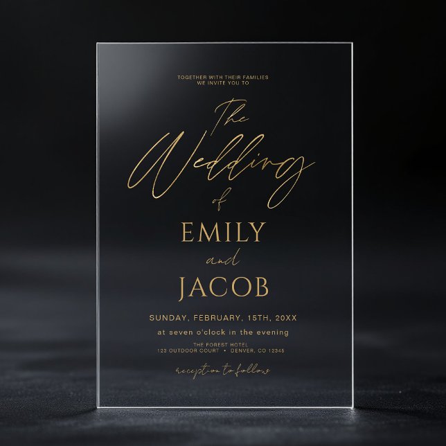 Invitations En Acrylique Le Mariage du script Mariage d'or (Créateur téléchargé)