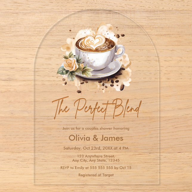 Invitations En Acrylique Le Parfait Mélange Café Mariage Couples Douche (Recto)