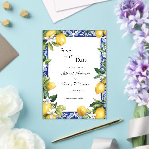 Invitations En Acrylique Lemon Blue Méditerranéen Mariage Enregistrer la Da