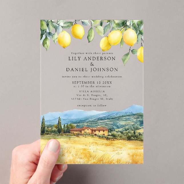 Invitations En Acrylique Lemons Tuscan Scene Italy Wedding (In situ (ordinateur de poche))