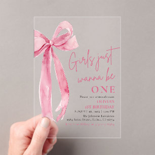Invitations En Acrylique Les Filles De Bow Rose Veulent Être Un 1Er Anniver