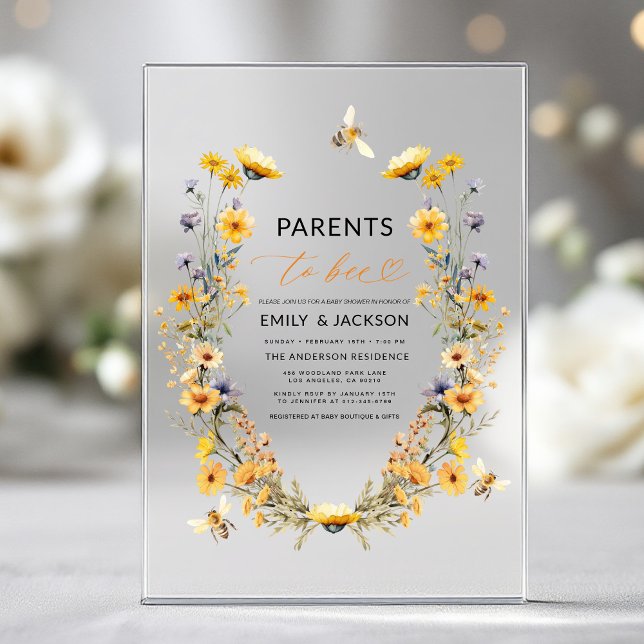 Invitations En Acrylique Les parents d'être Fleur sauvage Couples Baby show (Créateur téléchargé)