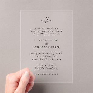 Invitations En Acrylique Leslie Classic Monogramme Mariage élégant