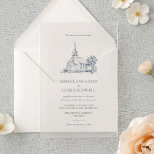 Invitations En Acrylique Lieu de l'église minimaliste dessiné à la main, ma