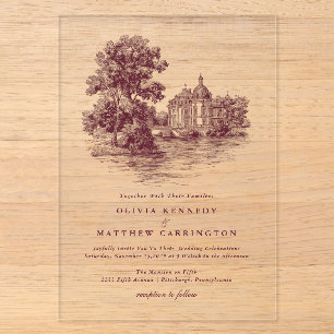 Invitations En Acrylique Lieu de réception Manoir Esthétique Argent Ancien