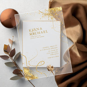 Invitations En Acrylique Lignes or fin Mariage Abstrait Transparent ID867