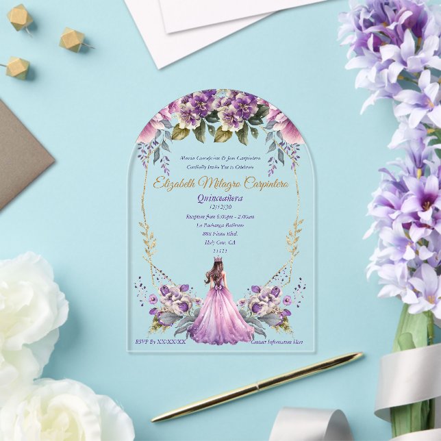 Invitations En Acrylique Lilac Lavender Floral Quinceañera (Insitu (Mariage))