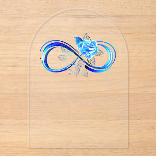 Invitations En Acrylique L'infini lumineux avec une rose bleue
