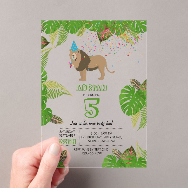 Invitations En Acrylique Lion Jungle Fête Animaux Fête Anniversaire (In situ (ordinateur de poche))