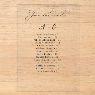 Invitations En Acrylique Liste alphabétique des invités Carte de siège acry