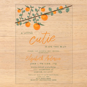 Invitations En Acrylique Little Cutie Orange Baby shower neutre de genre