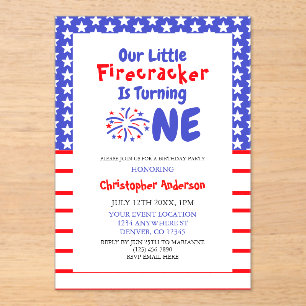 Invitations En Acrylique Little Firecracker 1er anniversaire