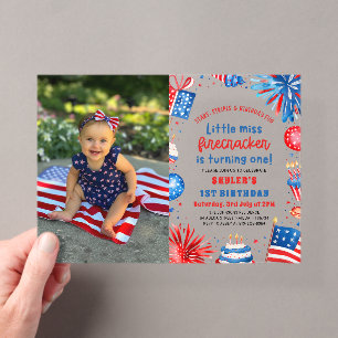 Invitations En Acrylique Little Miss Firecracker 4 juillet 1er anniversaire