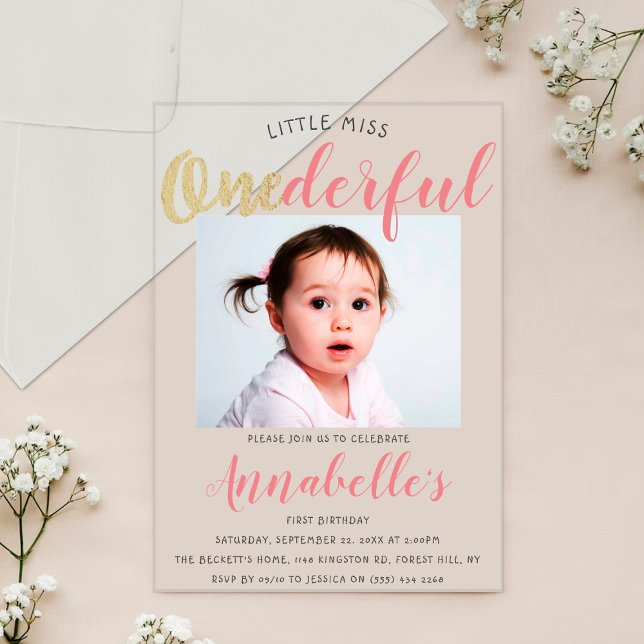 Invitations En Acrylique Little Miss Onederful Photo 1er anniversaire (Créateur téléchargé)