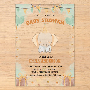 Invitations En Acrylique Little Peanut Dreams - Baby shower d'éléphants