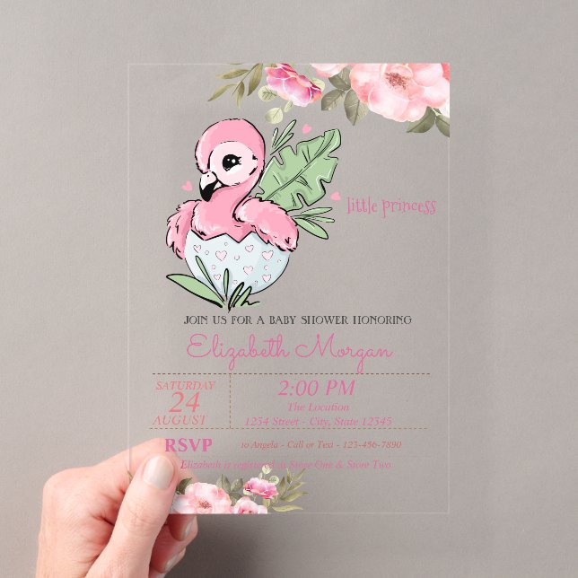 Invitations En Acrylique Little Princess, Flamant rose bébé Baby shower flo (In situ (ordinateur de poche))