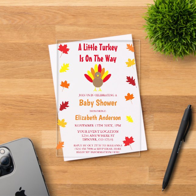 Invitations En Acrylique Little Turkey Baby Shower (Insitu (Carte d'invitation))