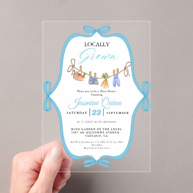 Invitations En Acrylique Locally grown boy baby shower Baby sprinkle (In situ (ordinateur de poche))