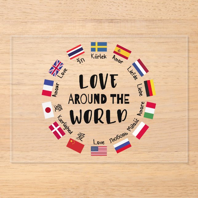 Invitations En Acrylique Love Around the World Languages  (Recto)