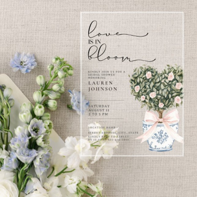 Invitations En Acrylique Love in Bloom Chinoiserie Blush Pink Bridal Shower (Créateur téléchargé)