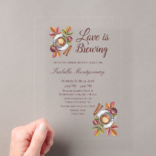 Invitations En Acrylique Love Is Brewing Mariage Automnal de Café