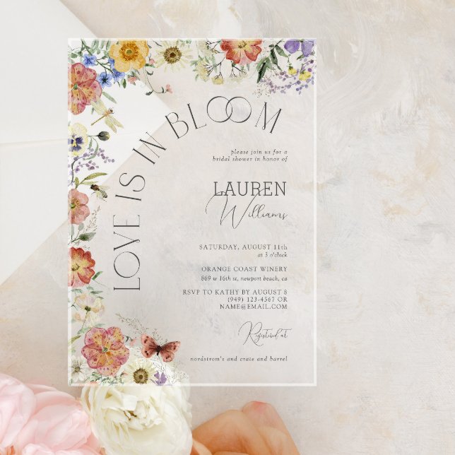Invitations En Acrylique Love Is In Bloom Pressed Wildflower Bridal Shower (Créateur téléchargé)