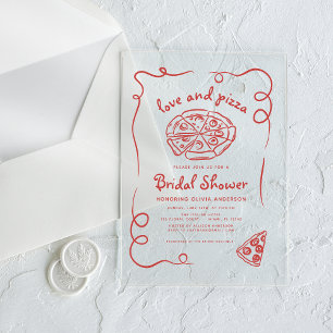 Invitations En Acrylique Love & Pizza Fête de Fiançailles Italienne Dessiné
