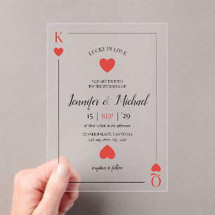 Invitations En Acrylique Lucky in Love Playing Card Las Vegas Mariage