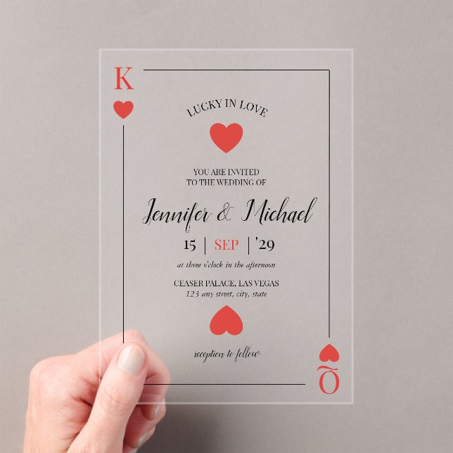 Invitations En Acrylique Lucky in Love Playing Card Las Vegas Mariage (In situ (ordinateur de poche))
