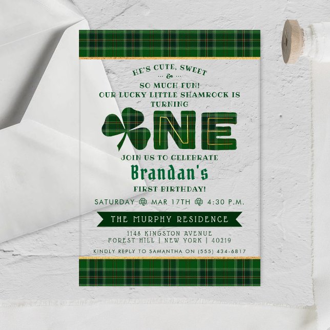 Invitations En Acrylique Lucky Little Shamrock 1er anniversaire (Créateur téléchargé)
