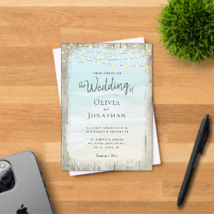 Invitations En Acrylique Lumières de Chaîne en Bois de Plage Rustique Vague