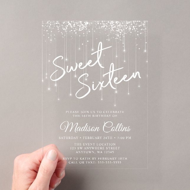 Invitations En Acrylique Lumières modernes Sweet 16 (In situ (ordinateur de poche))