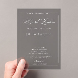 Invitations En Acrylique Luncheon de mariage calligraphié gris ivoire class
