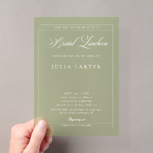 Invitations En Acrylique Luncheon de mariage calligraphié vert ivoire class