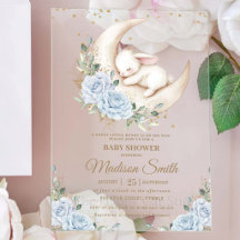 Lune de Lapin Douce Bleue Florale Fête Prénatale d