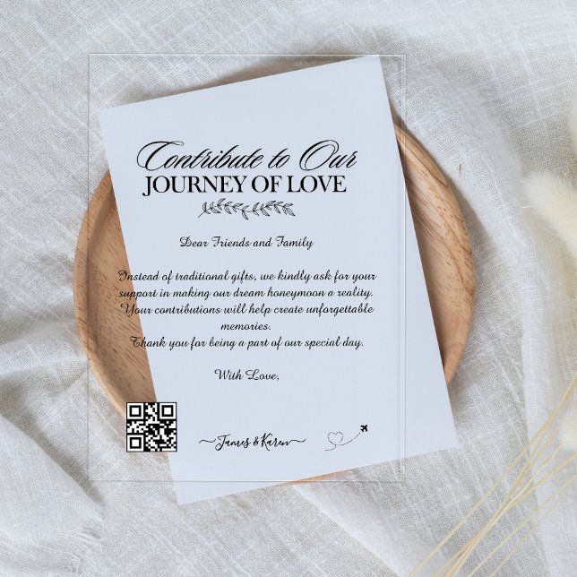 Invitations En Acrylique Lune de miel Souhaite Registre Qr Code Mariage Cad (Honeymoon Wish Registry Qr Code Wedding Gift Acrylic Invitations)